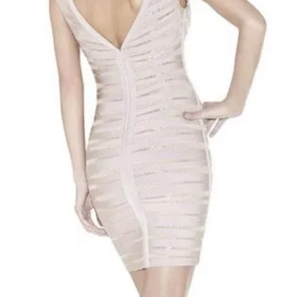 Herve leger Eliza dress gown Small beige beaded small nude - Picture 8 of 11